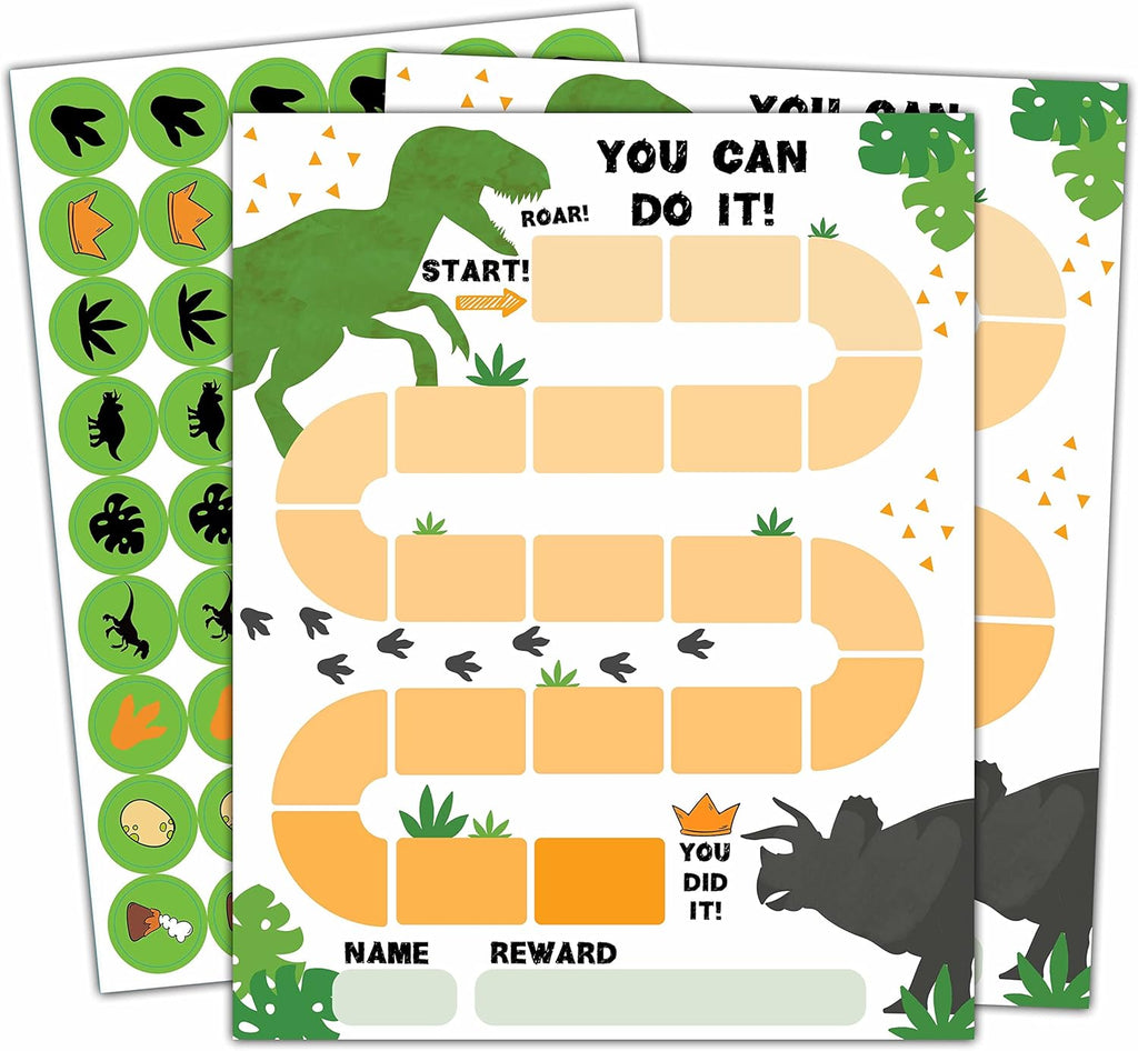 10 Dinosaur Reward Chart with 216 Round Stickers, Incentive Behavior Chart for Kids at Home Classroom, Kids Routine Daily Chore Sticker Chart-A09