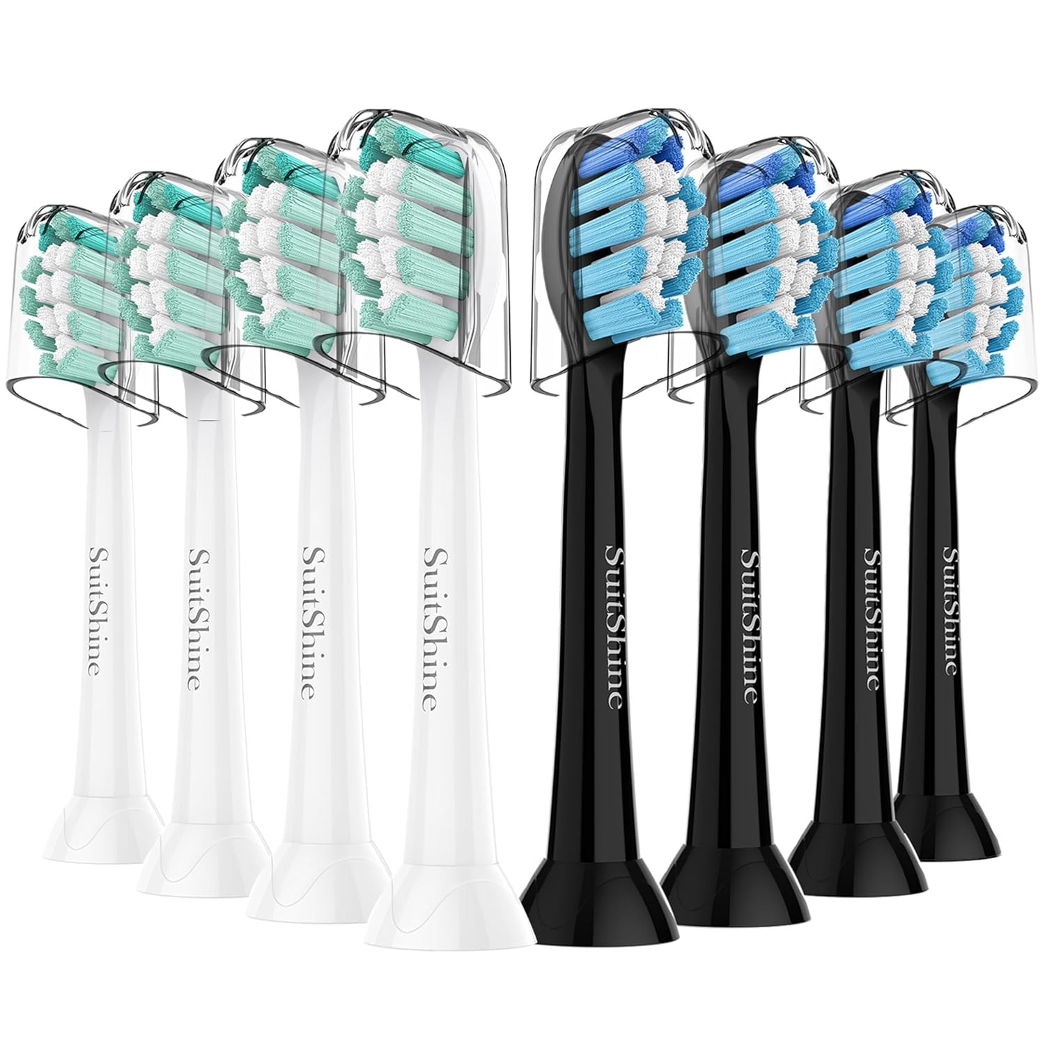 Replacement Toothbrush Heads Compatible with Philips Sonicare and More Click-on Handles 8 Pack Blackwhite