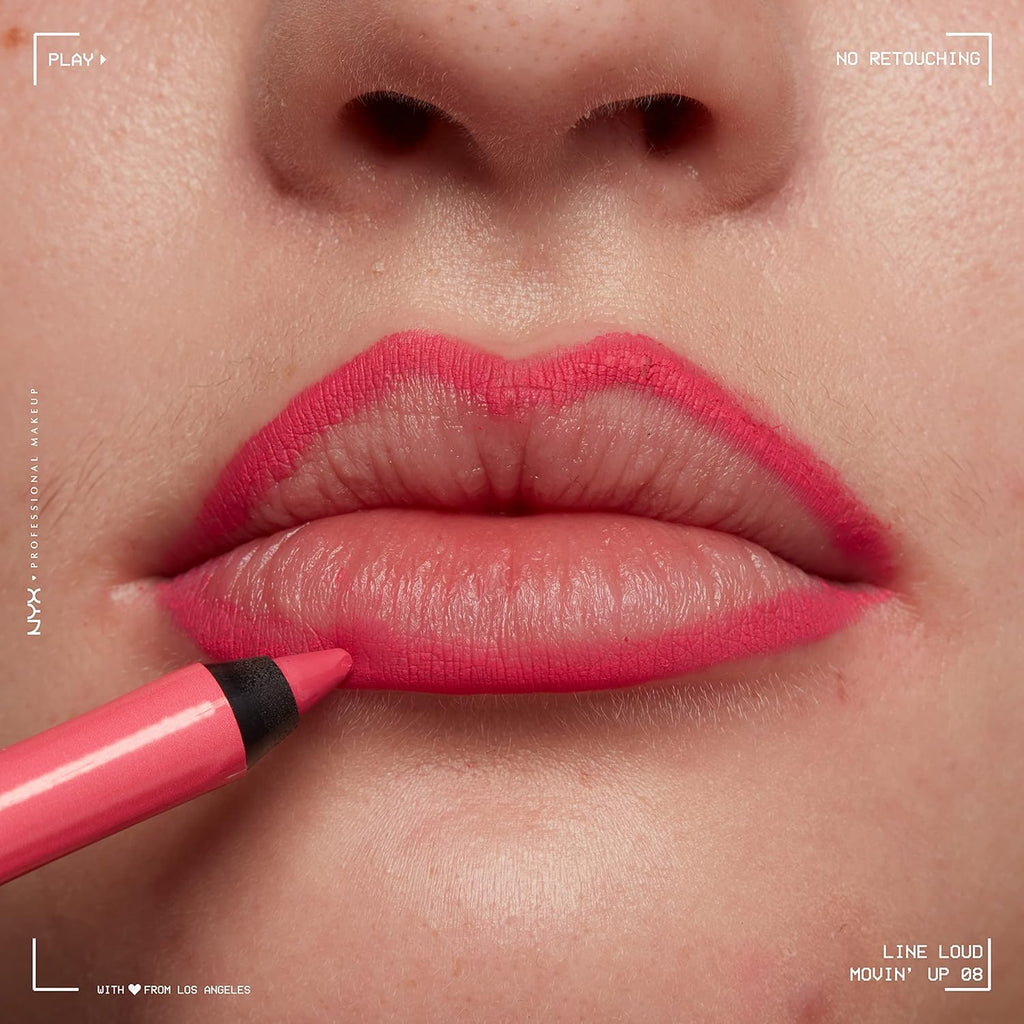 NYX PROFESSIONAL MAKEUP Line Loud Lip Liner, Longwear and Pigmented Lip Pencil with Jojoba Oil & Vitamin E - Movin' Up (Bright Pink Peach)