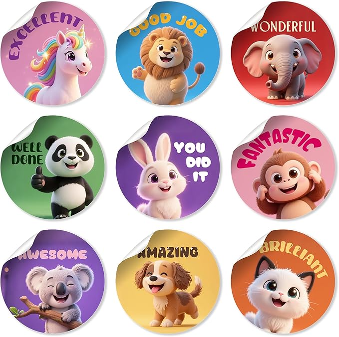 1000PCS Reward Stickers, Teacher Stickers for Kids Classroom 3D Animal Motivational Sticker for Kids to Earn as Good Job Sticker