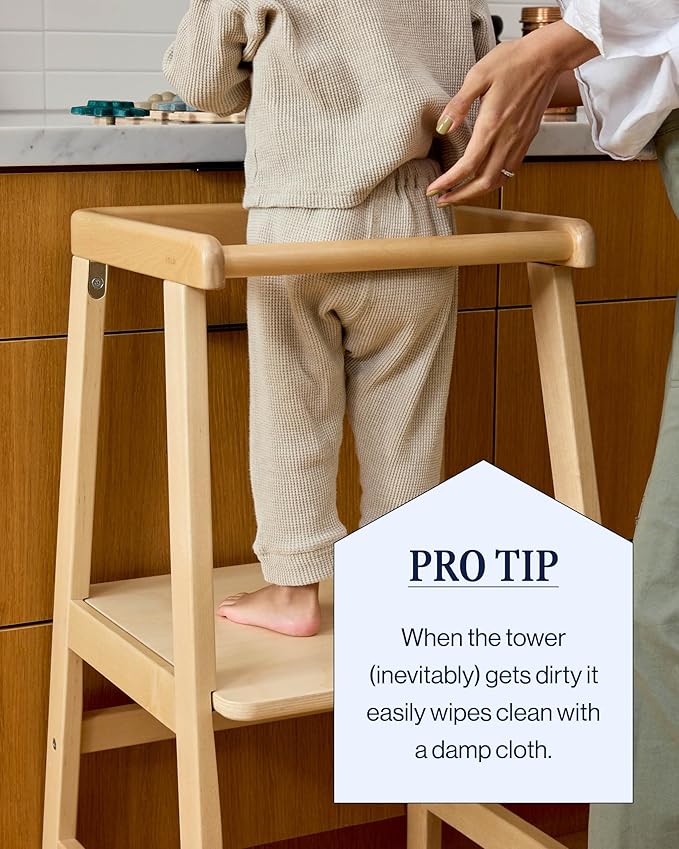Lalo The Tower - Adjustable Height Toddler Kitchen Stool, Made from Sustainable Birch, Non-Toxic Finish, Supports Up to 200 lbs, Safe and Stylish Standing Tower for Toddlers, Easy to Clean