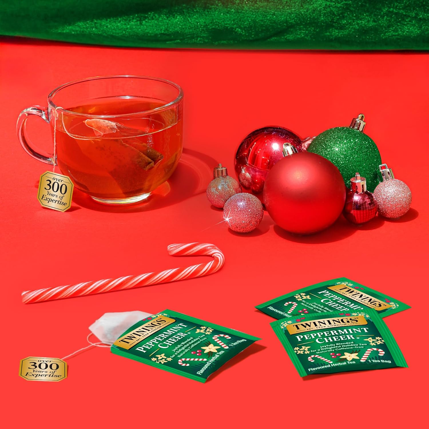 Twinings Peppermint Cheer Herbal Tea Individually Wrapped Bags, 20 Count (Pack of 2), Peppermint & Vanilla, Naturally Caffeine-Free, Enjoy Hot or Iced, 20 Teabags