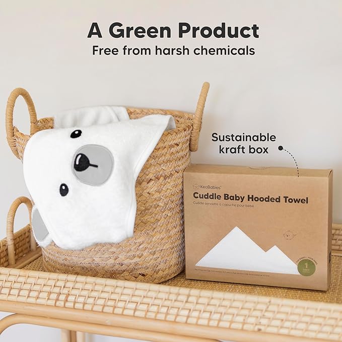 KeaBabies Hooded Baby Towel for Newborn - Viscose Derived from Bamboo Large Baby Bath Towels with Hood for Boys, Girls, Toddler, Extra Absorbent & Soft Newborn Bath Essentials (Polar, Regular)