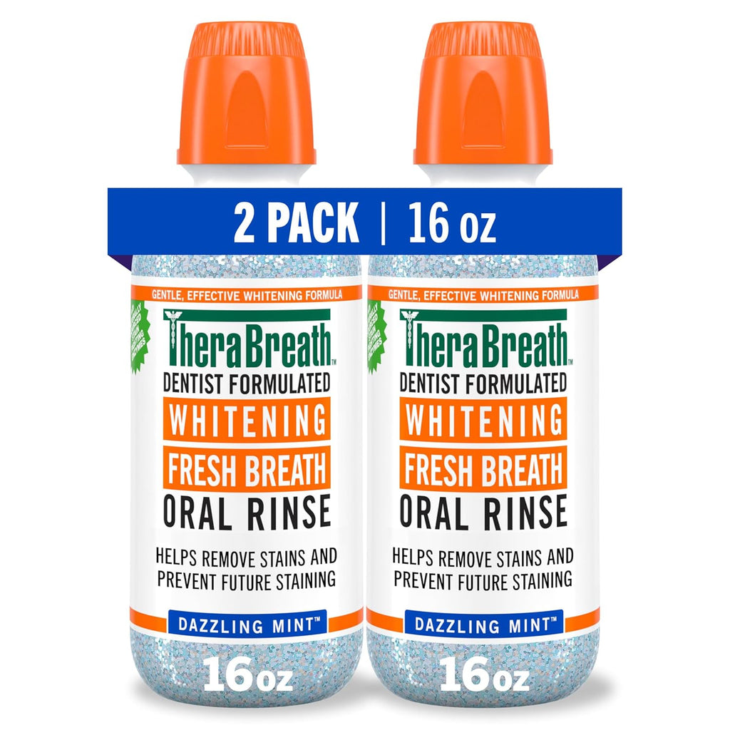 TheraBreath Whitening Mouthwash, Dazzling Mint, Dentist Formulated, 16 Fl Oz (2-Pack)