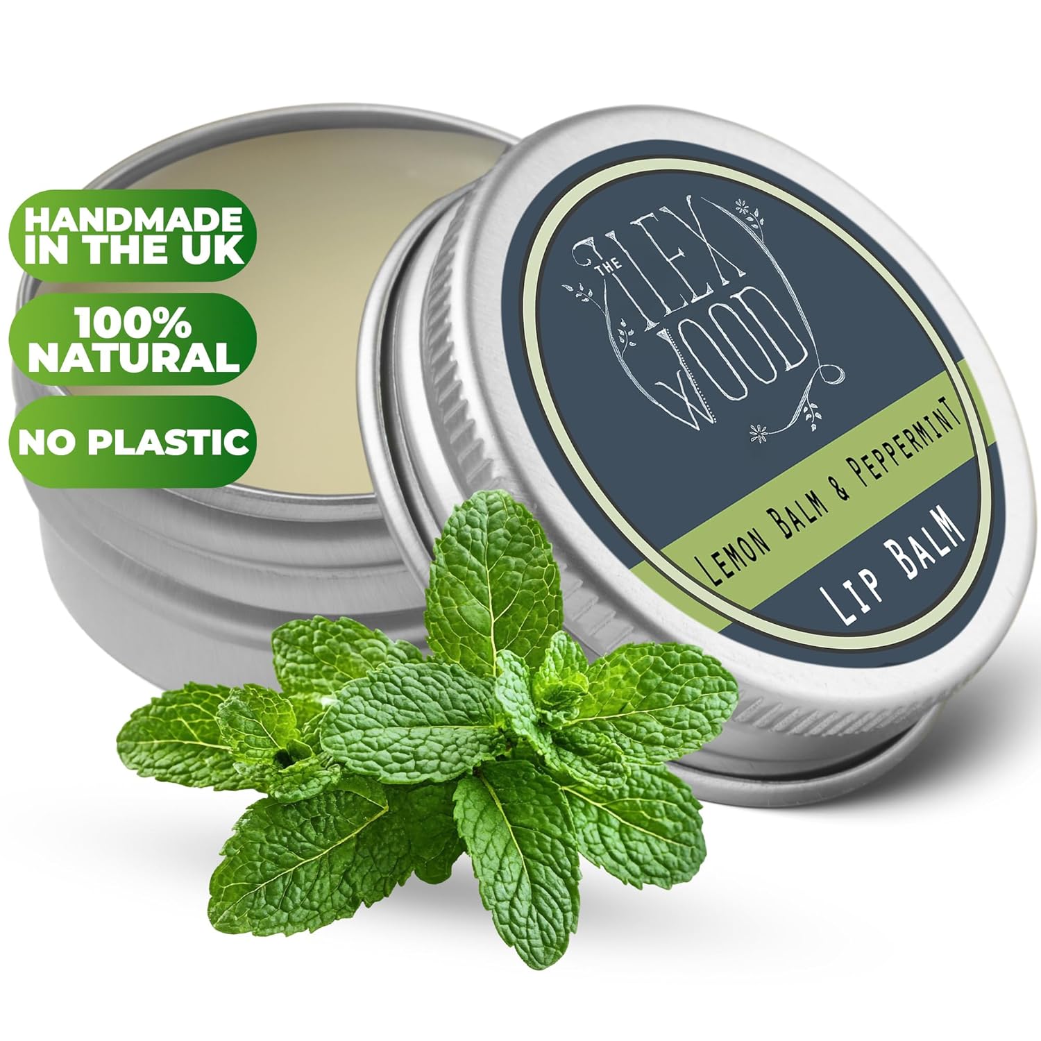 The Ilex Wood - All Natural Lip Balm - Lemon Balm and Peppermint - Cold Sore Treatment for Lips, Palm Oil Free, Cruelty Free, Plastic Free, Moisturising Lip Balm, Handcrafted - 10ml (0.34 fl oz)