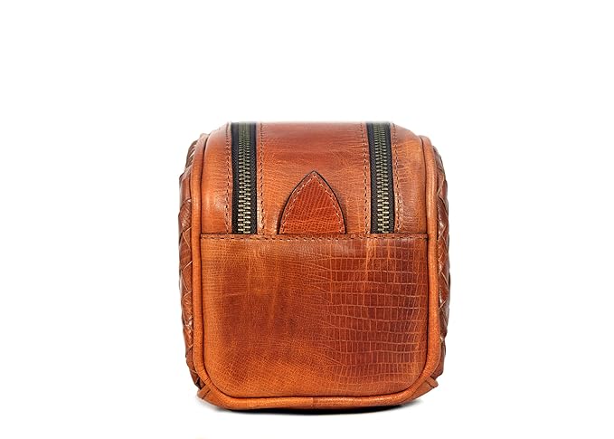 10" Premium Leather Toiletry Travel Pouch With Waterproof Lining | King-Size Handcrafted Vintage Dopp - Kit Gift for Father's Day By Aaron Leather Goods