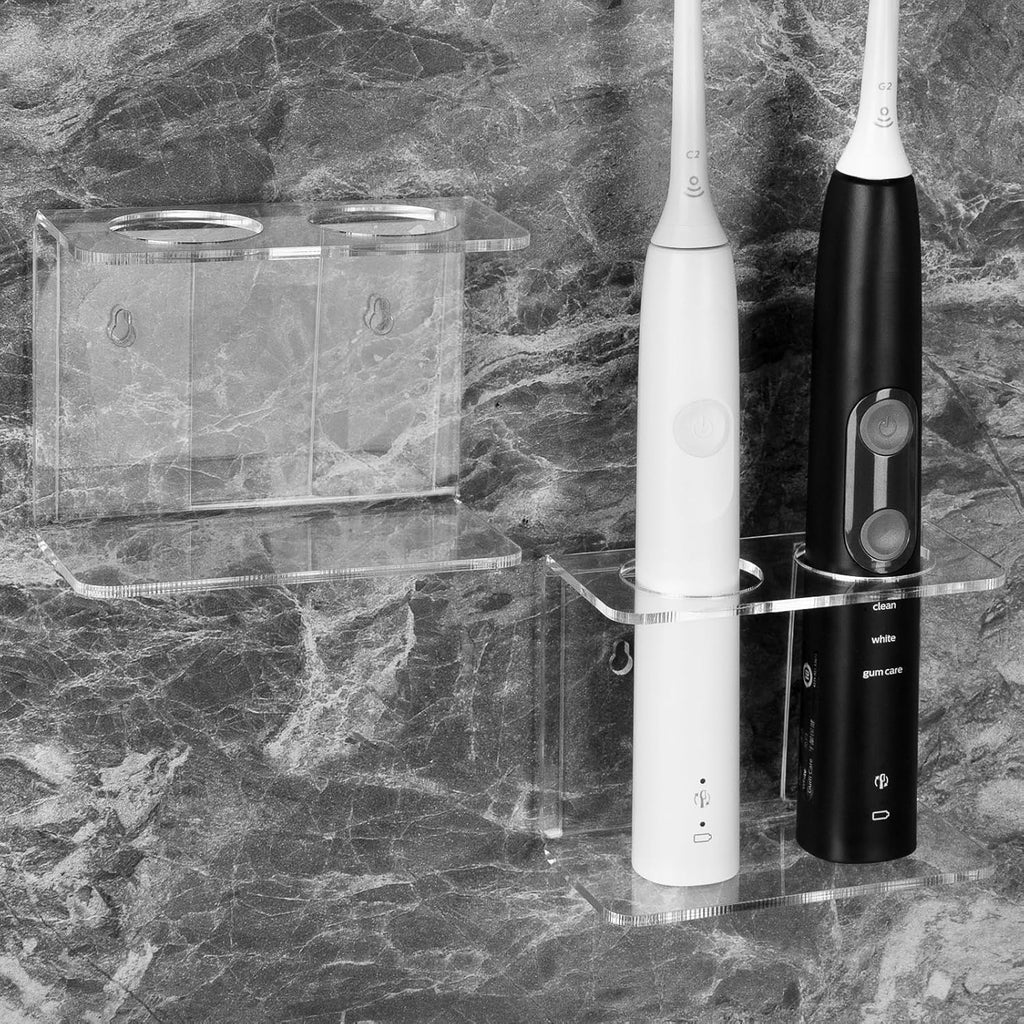2 Pack Self Adhesive Toothbrush Holders Wall Mounted, 2 Slots Electric Toothbrush Organizer for Shower, Toothbrush Hanger for Bathroom, Medicine Cabinet, Dorm