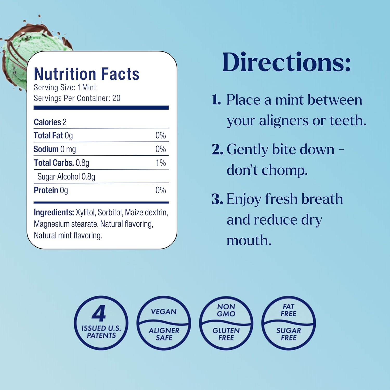 Movemints Clear Aligner Mints - Patented, Edible Alternative to Chewies - Freshen Breath and Improve Dry Mouth with Xylitol - Mint Chocolate (7 Pack)