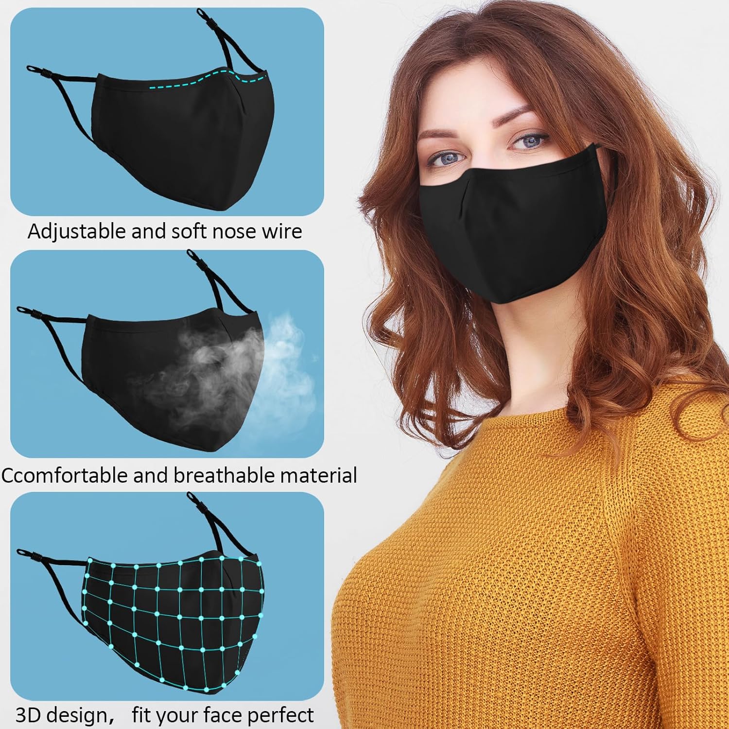 18 Pack Reusable Cloth Face Masks Washable Cotton Face Mask Adjustable Breathable Fabric Mask
