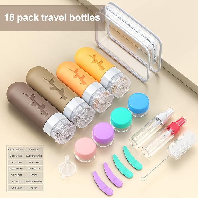 Travel Containers for Toiletries, 18pack TSA Approved Size Containers for Toiletries,travel bottles for Toiletries,travel Jars or Personal Essentials