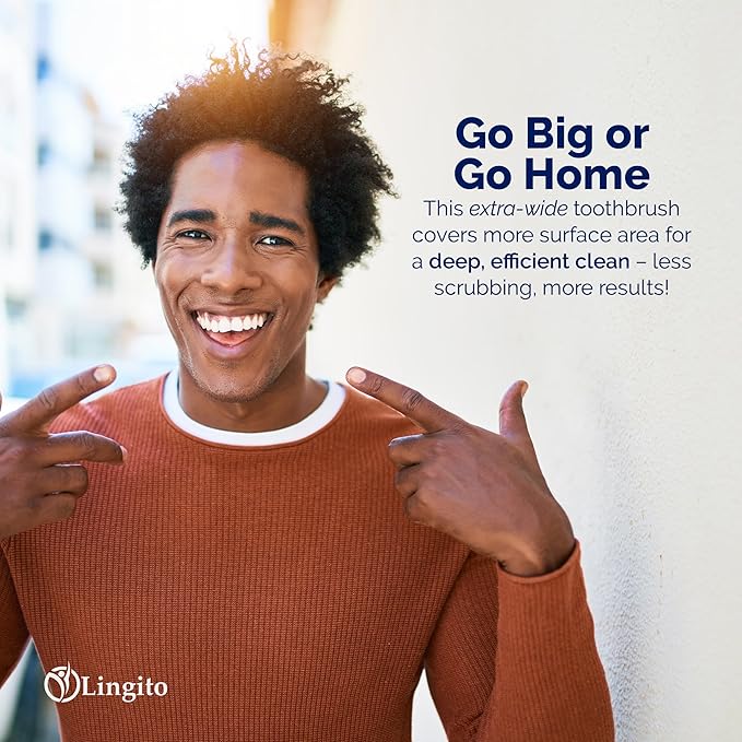 Lingito Smokers Toothbrush Wide-Head, Extra-Firm Hard-Bristle Oral Care for Tough Stains, Deep-Cleaning Manual Brush for Coffee & Tobacco-Stained Teeth, Premium Stain Removal & Brightening - (2 Pack)