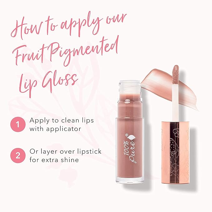 100% PURE Lip Gloss (Fruit Pigmented), Pink Caramel, High Shine, Moisturizing, Natural Lip Gloss, Sheer Finish, Tinted Lip Gloss w/Cocoa Butter, Vitamin E (Nude Rosy Brown Color) - 0.14 Fl Oz