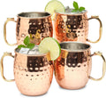 Moscow Mule Mugs Set of 4| Food Safe | High Grade Stainless Steel Mugs with Pure Copper Plating | Brass Handles with Thumb Rest |19 Oz | Large Size