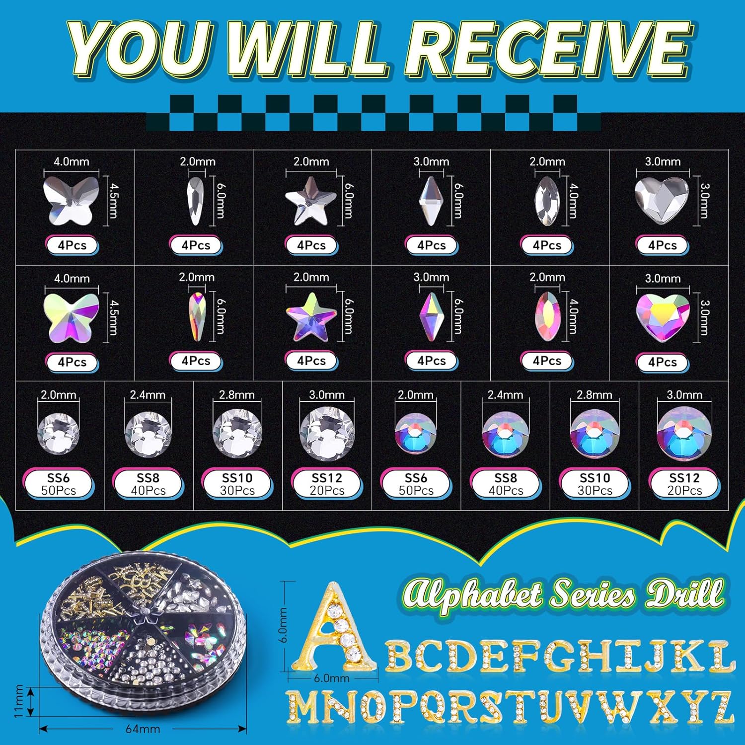 154 Letter pcs Teeth Gem Kit,Tooth Gems for DIY Crystals Teeth Jewelry Kit for Girls Gold Y2K Butterfly Love for Boys Silver (Gold)