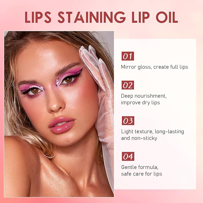 Lips Staining Lip Oil, Lip Stain Oil, Lip Tint Lips Oil Long-Lasting Moisturizing, Lips Oil Stain, Dynamic Finish that Goes on Glossy (Lucky Lotus)