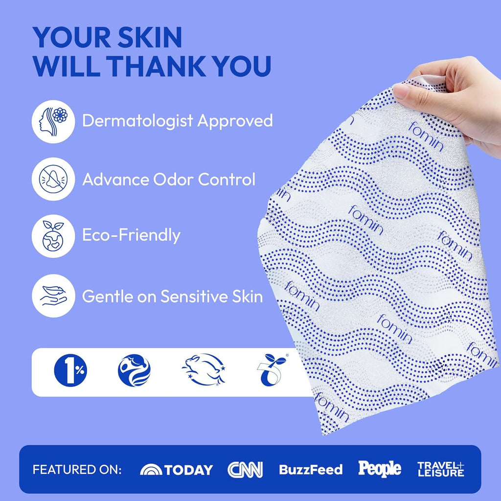 FOMIN Travel Cold Shower Wipes - 10 Pack - No Rinse XL Bathing Wipes with Vitamin E - Fragrance-Free Full Body Wipe for Adults - Individually Wrapped Waterless Bath Wipe for Hygiene, Camping, & Gym