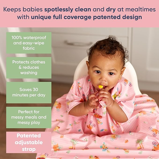 BIBaDO - Long Sleeve Baby Bibs - Babies & Toddlers 6-36 Months - Coverall Baby Led Weaning Bib - Easy Wipe, Soft & Waterproof