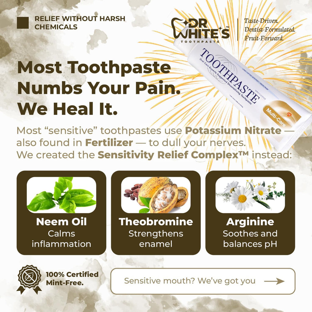 Dr. White’s Fluoride-Free nHA Toothpaste; Dentist-Formulated, Nano Hydroxyapatite + Xylitol, Sensitivity Relief Complex™, Mint-Free, Enamel Safe, Swallow-Safe (3.5 Oz, Coconut Chill)