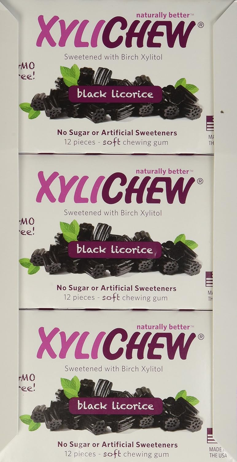 Xylichew 100% Xylitol Chewing Gum - Non GMO, Non Aspartame, Gluten Free, and Sugar Free Gum - Natural Oral Care, Relieves Bad Breath and Dry Mouth - Licorice, 288 Count