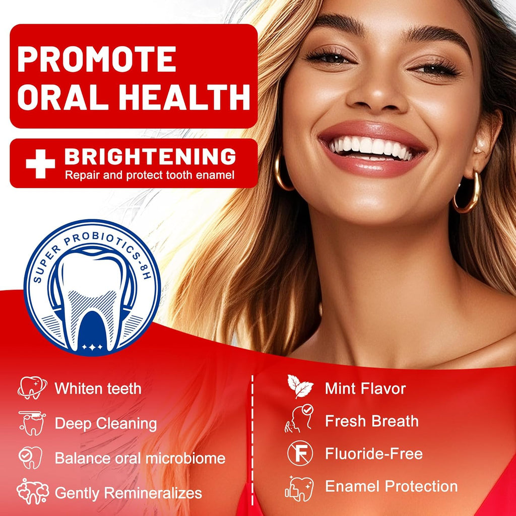 SP-8 Hydroxyapatite Probiotic Whitening Toothpaste, 8 Probiotics Plus Hydroxyapatite Formula for Teeth Whitening, Strengthening and Enamel Protection，Mint Flavor, Fresh Breath, Fluoride-Free (2)