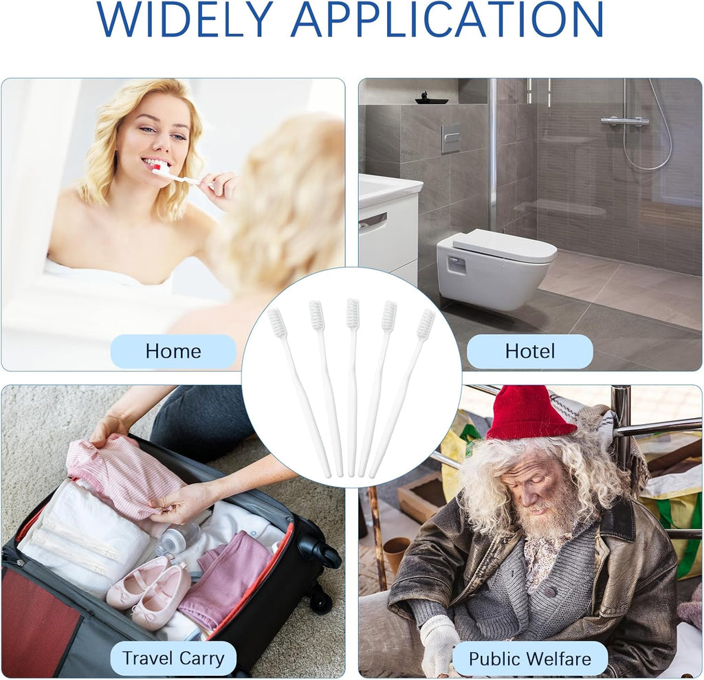 100 pcs Bulk Toothbrushes Individually Wrapped, White Manual Disposable Travel Toothbrush for Adult, Soft Bristles for Homeless,Travel, Hotels