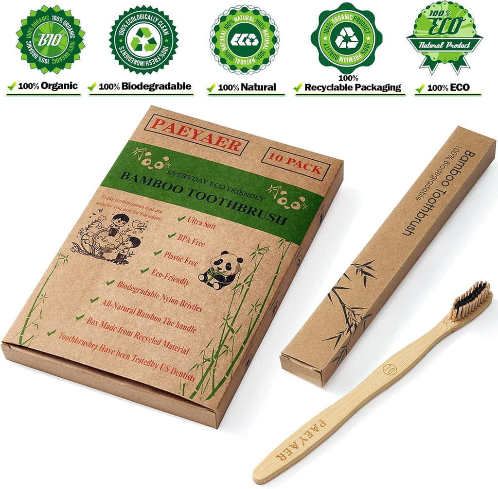 20 Count Bamboo Toothbrushes (Soft+Medium), Natural Wood Toothbrushes Bulk, Eco-Friendly, BPA Free, Biodegradable & Compostable Charcoal Wooden - Reusable Travel Toothbrush