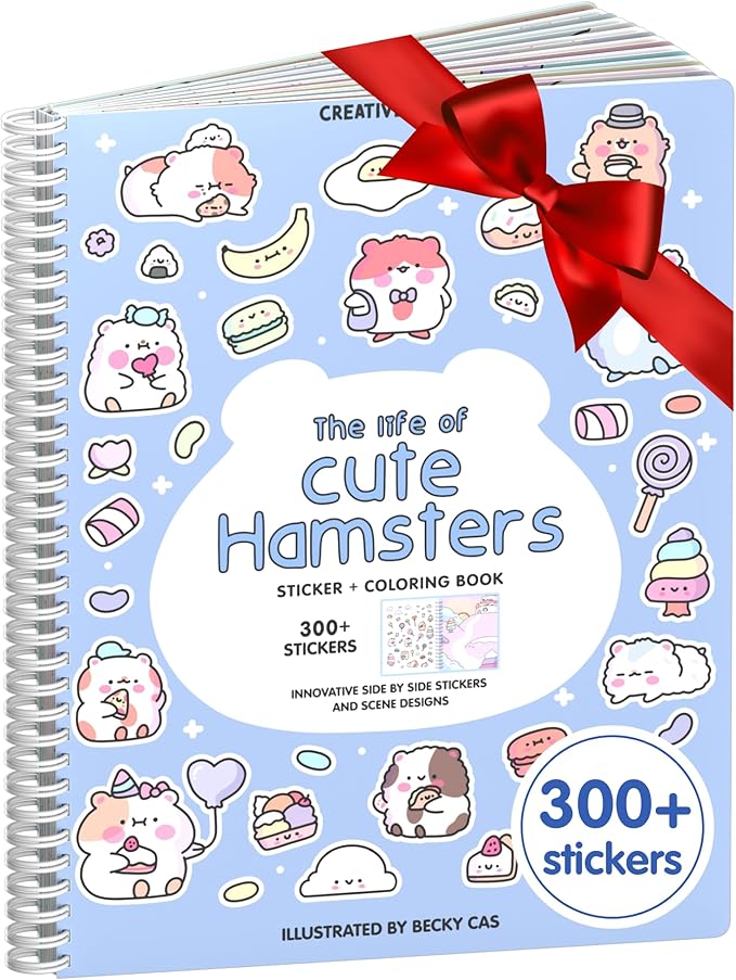 Cupkin Hamsters Sticker Book Activity for Kids, Toddler Airplane Travel Essentials, 300+ Brogs Stickers for Kids + 8 Scenes + Coloring Book Pages, Rabbit Lover Gift, Children's Crafts Ages 2-8