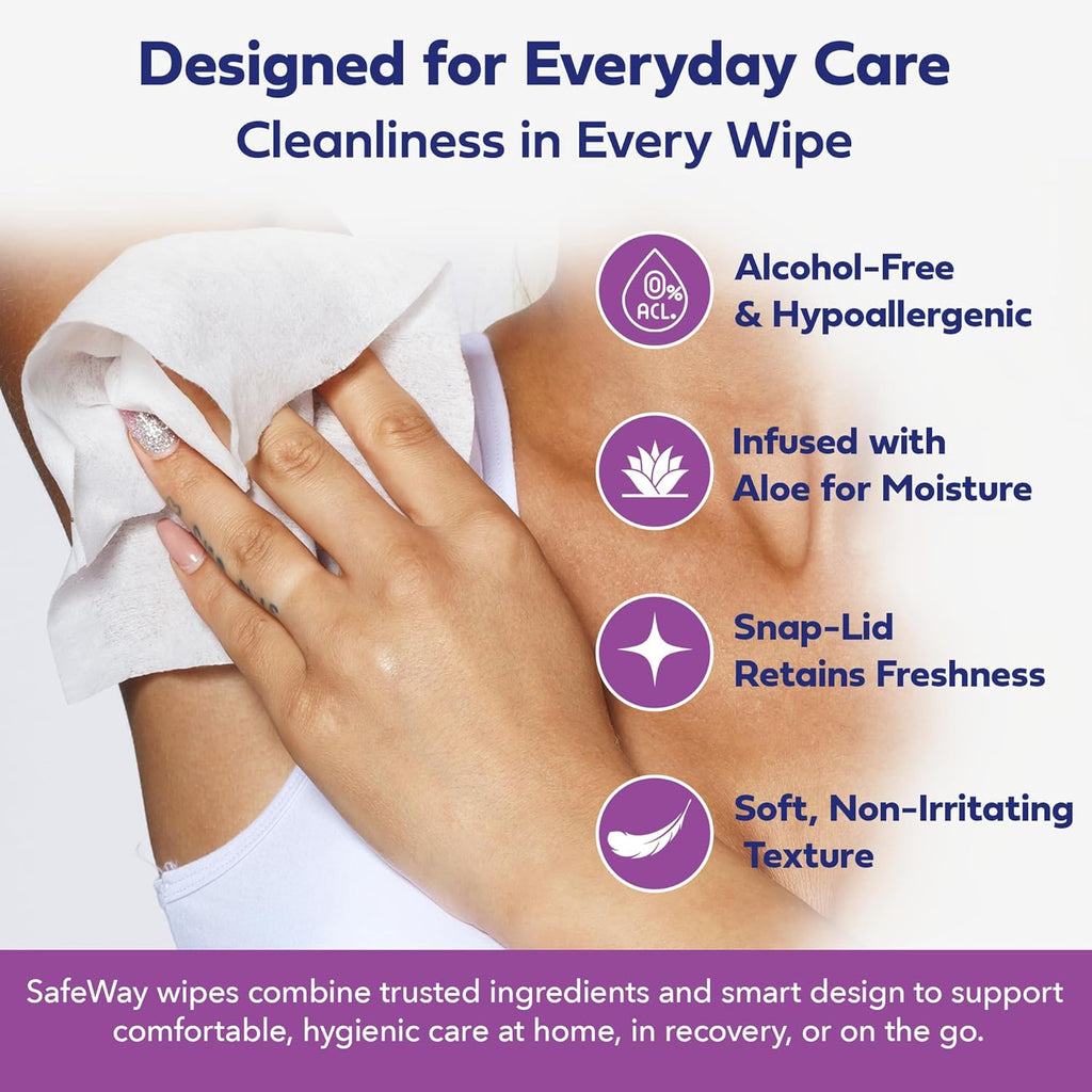 SAFEWAY USA Adult Wipes Disposable — Multi-Purpose & Alcohol-Free, Preferred by Caregivers for Seniors & Incontinence Solution, Aloe-Infused, Ideal for Sensitive Skin — Extra Large, 12 Pack 600 pcs.