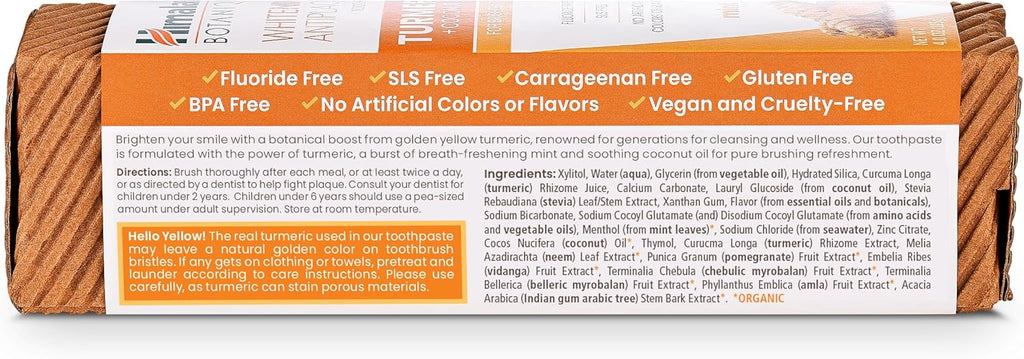 Himalaya Botanique Whitening Antiplaque Toothpaste, Mint Flavor with Turmeric & Coconut Oil - Whitening Toothpaste Without Fluoride for Brighter Teeth - Vegan, SLS Free, Gluten Free, 4 oz