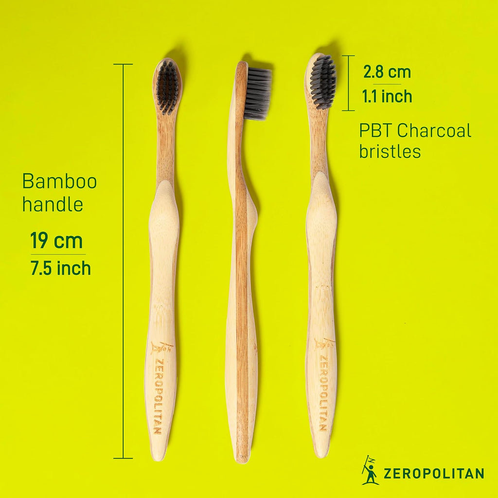 Bamboo Toothbrushes with Soft Charcoal Bristles 1 Unit - Ergonomic Handle Wooden Toothbrushes - Eco Friendly, Low Waste and Biodegradable Toothbrushes