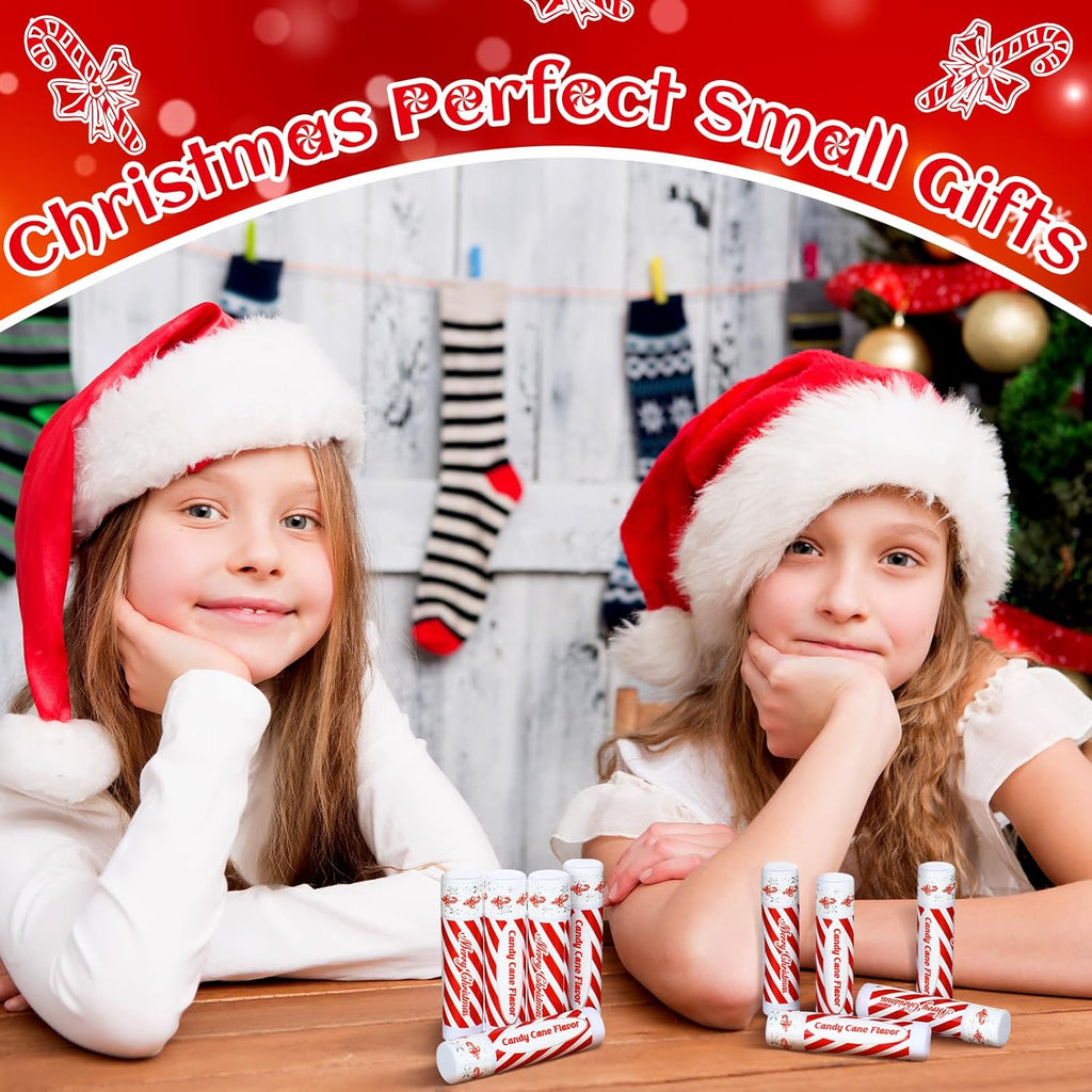 50 Pack Christmas Lip Balms Bulk Christmas Candy Peppermint Cane Scented Holiday Flavor Lip Balm Gifts Xmas Party Gifts Bulk Xmas Items Stocking Stuffers for Women Men Staff Employee (Candy)