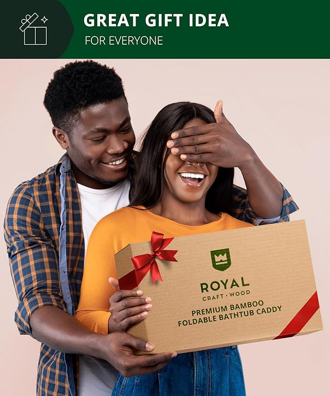 ROYAL CRAFT WOOD Non-Foldable Bathtub Tray - Wood Bath Tray for Tub, Bamboo Bathtub Shelf, Expandable Bath Table Trays, Luxury Bathroom Accessories for New Home & Unique Gift for Women