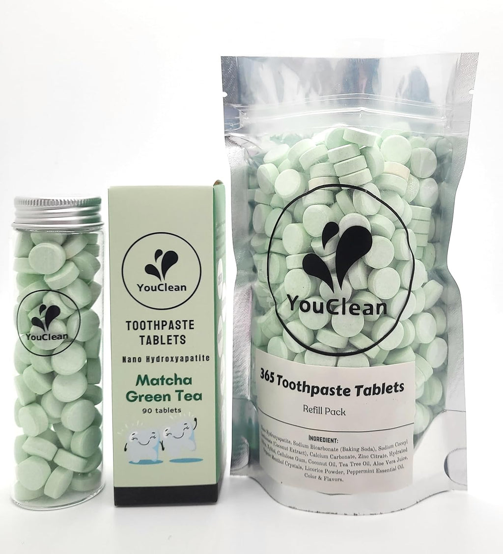 Refill Pack - 365 Toothpaste Tablets - Natural Remineralization & Whitening with Nano Hydroxyapatite - Travel or Daily Use - Fluoride Free (Matcha365)