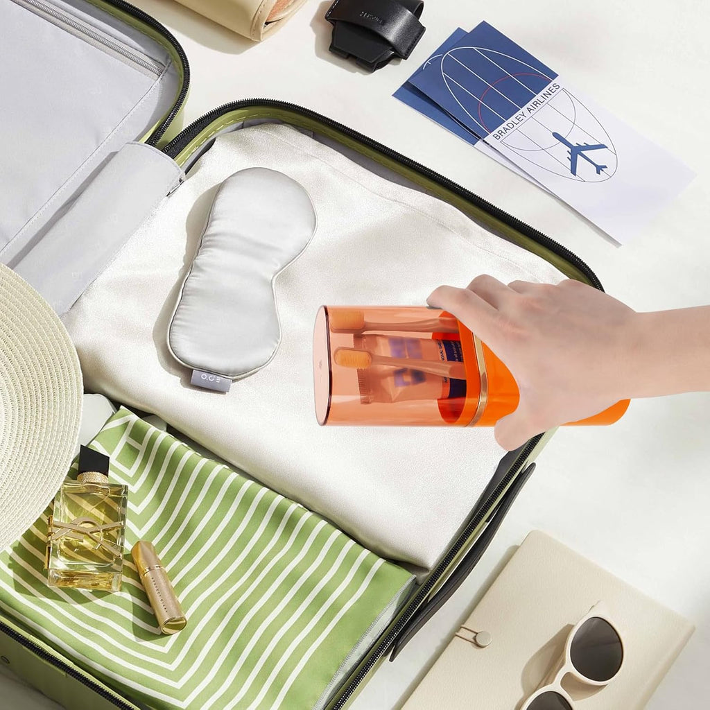 Toothbrush Travel Case, Portable Toothbrush Toothpaste Container with Mouthwash Cup, Wall Mounted Toobrushbrush Holder for Bathroom, Camping, Gym (Orange)