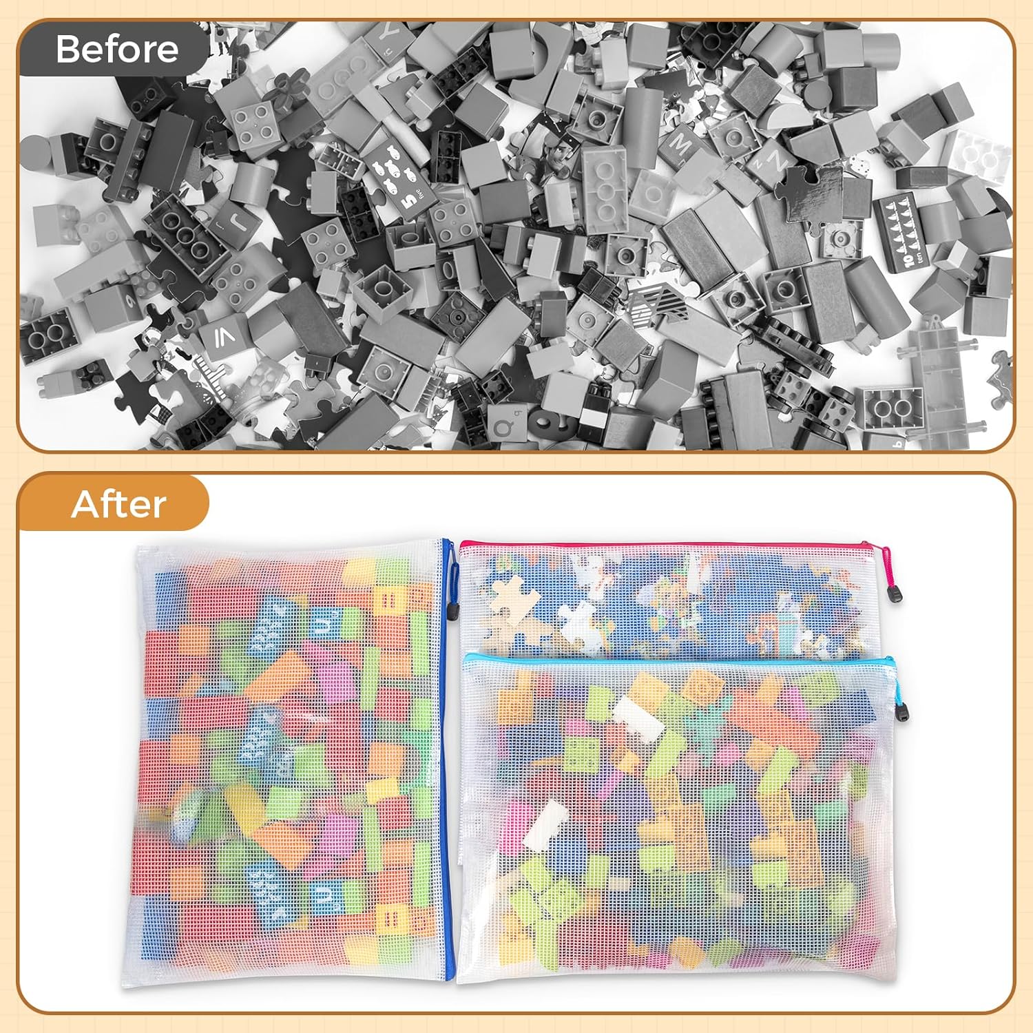 Umriox 24 Pack 12 Colors Zipper Pouches for Organizing, A3 Size (16.9 x 12.4), Big mesh Bags, Zipper Bags for Puzzles & Board Game Storage, Office Supplies Travel Toiletries