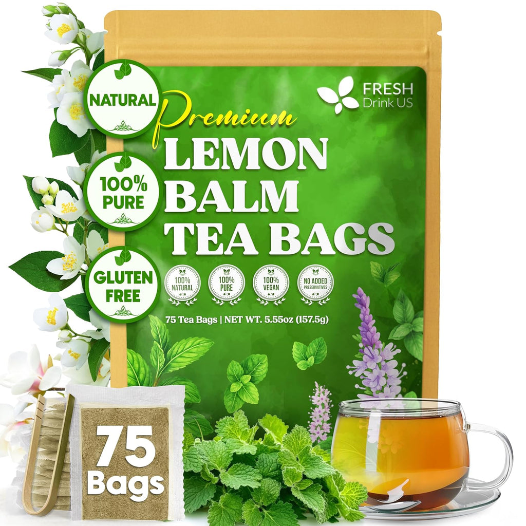 FreshDrinkUS, Lemon Balm Tea Bags | 75 Count |100% Pure Melissa officinalis – Naturally Calming Herbal Tea | Caffeine-Free, Premium Quality, Refreshing Flavor, Sustainably Sourced