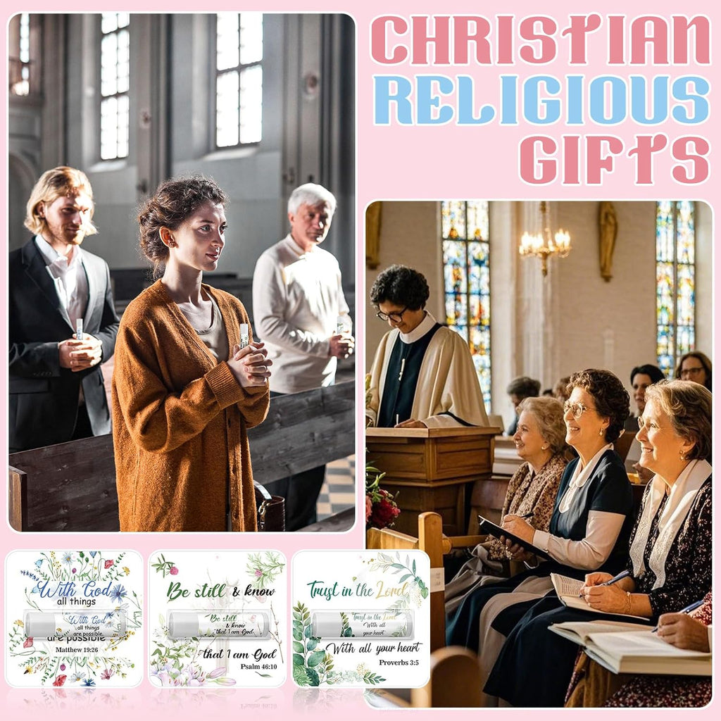 50 Pack Christian Religious Gifts Bulk Bible Verse Lip Balms 5 Flavor for Women Men Christian Religious Church Party Favors with Scripture Inspirational Gifts for Coworkers Staff
