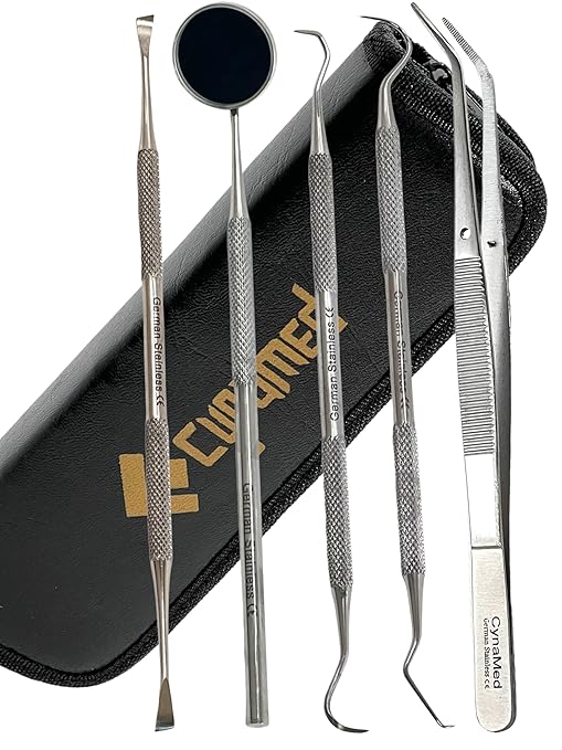 Premium Dental Tools, Plaque Remover for Teeth, Professional Hygiene Cleaning Kit,Stainless Tooth Scraper Plaque Tartar Remover Cleaner,Dental Pick Scaler Oral Care Tools Set (Set of 5 with CASE)
