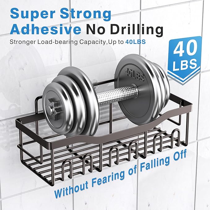 EUDELE 5-Pack Rustproof Stainless Steel Shower Caddy Set– No Drill Adhesive Bathroom Organizer, Space-Saving Shower Shelves for Apartment Essentials, Bathroom/Kitchen Storage Home Decor-L Size