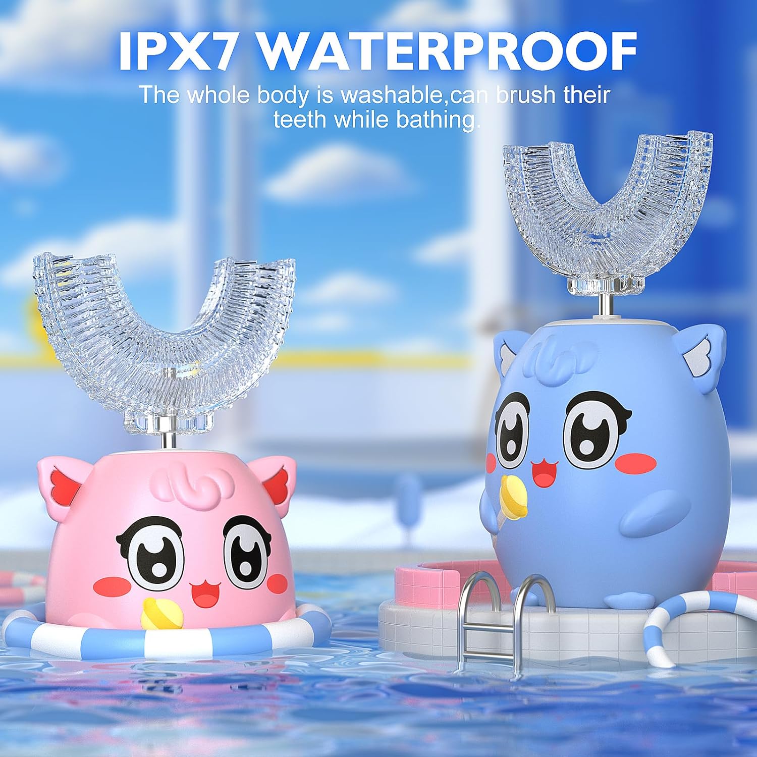 Kids Electric U Shaped Toothbrush Children Rechargeable Sonic Toothbrush with 6 Soft Brush Head Automatic Full Mouth 6 Cleaning Modes - (Age 8-15 Yellow)