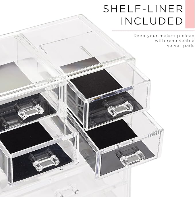 Sorbus Acrylic Makeup Organizer Set, 7-Drawer Vanity & Countertop Cosmetic Storage with Small & Wide Compartments, Clear Makeup Storage for Brushes, Lipsticks, Jewelry – Holiday Gift for Women & Teens