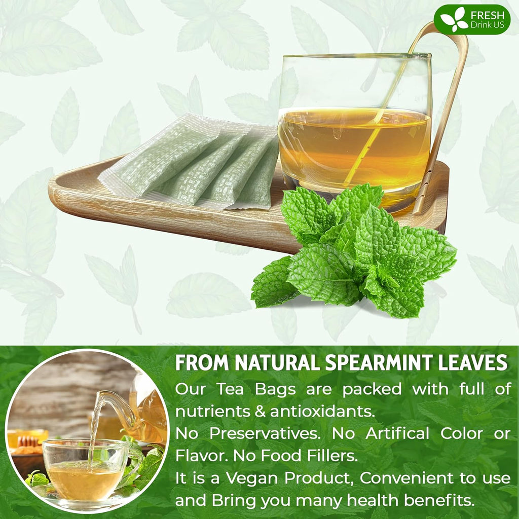 FreshDrinkUS Premium 135 Spearmint Tea Bags, 100% Natural & Pure Spearmint Leaves. Loose Leaf Herbal Tea. No Sugar, No Caffeine, No Gluten, Vegan