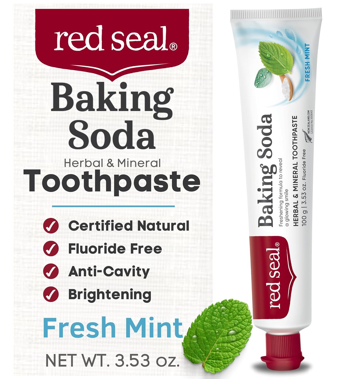 Red Seal Fluoride Free Toothpaste - Baking Soda - Herbal & Mineral Formula, Vegan-Friendly, Cruelty-Free, SLS and Paraben-Free, No Artificial Flavors, NATRUE Certified Natural, Dry Mouth Relief