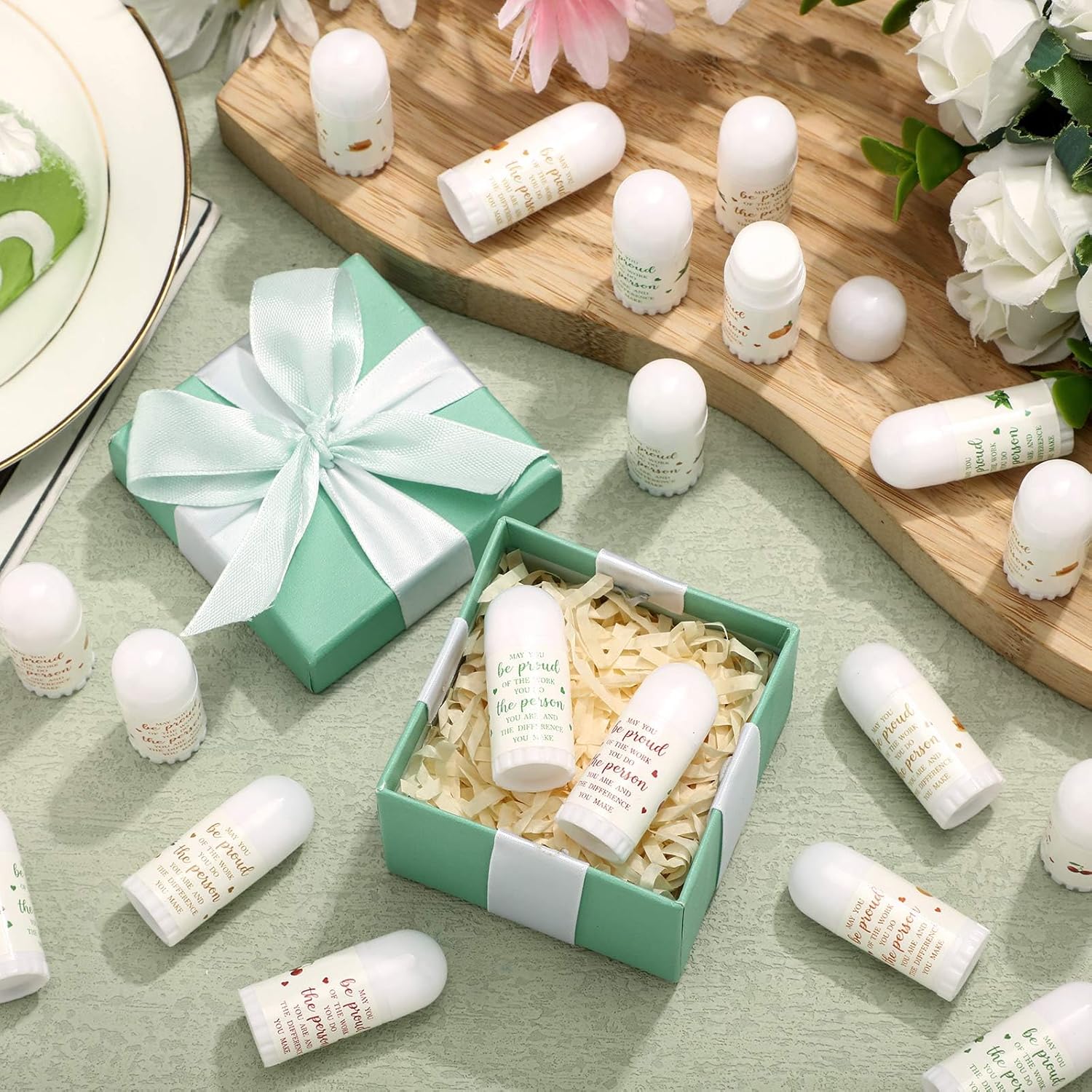 50 Pcs Christmas Mini Lip Balm Pack Thank You Gifts Moisturizer Assorted Flavors Beeswax Natural Ingredients Dry Chapped Lip Care Products for Coworkers Women Friend Men (Proud)