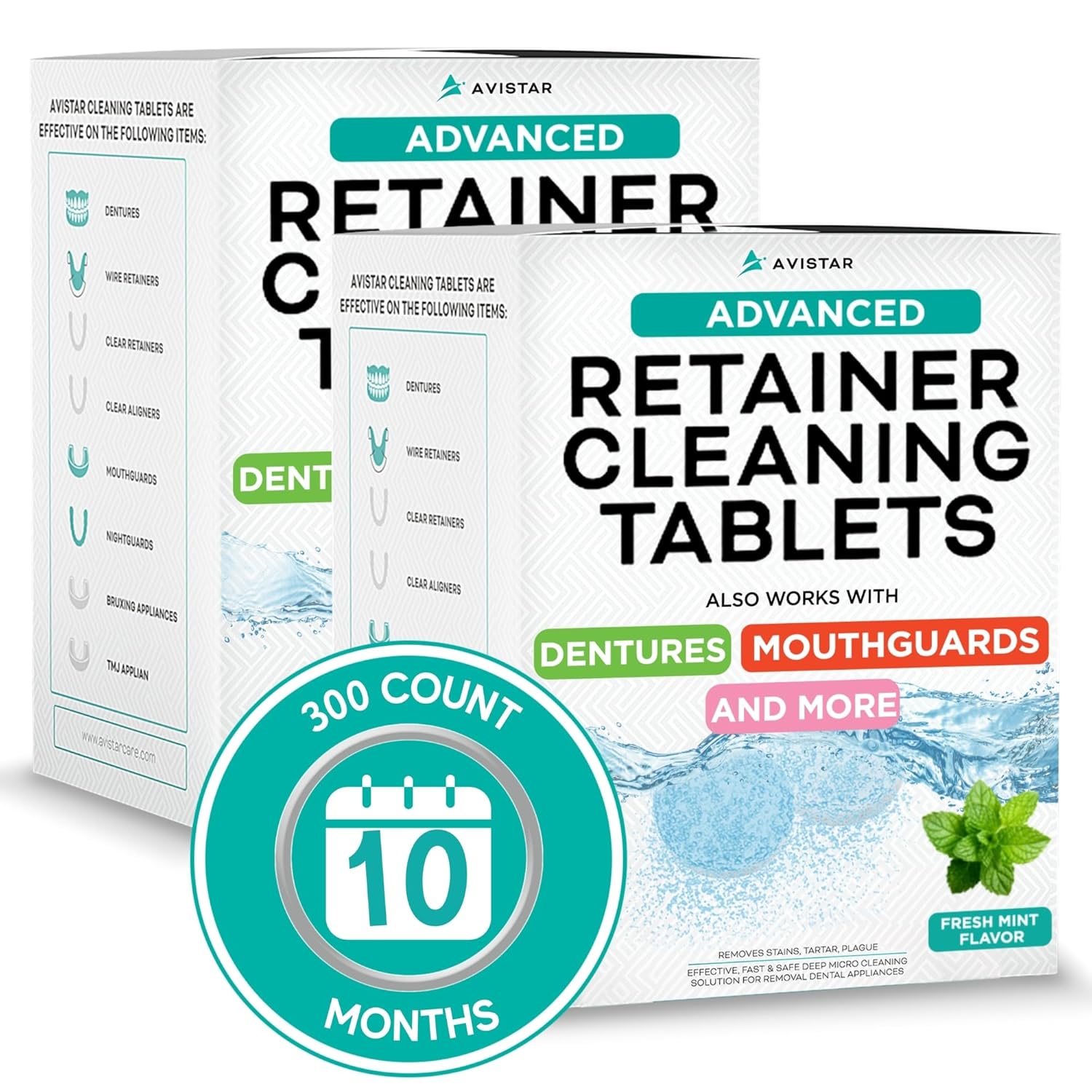 Retainer & Mouth Guard Cleaner Tablets - Mint Flavor Retainer Cleaner Tablets & Invisalign Cleaner - Denture Cleaning Tablets, Denture Cleaner, Aligners, Night Guard, Mouthguard Cleaners - 300 Count