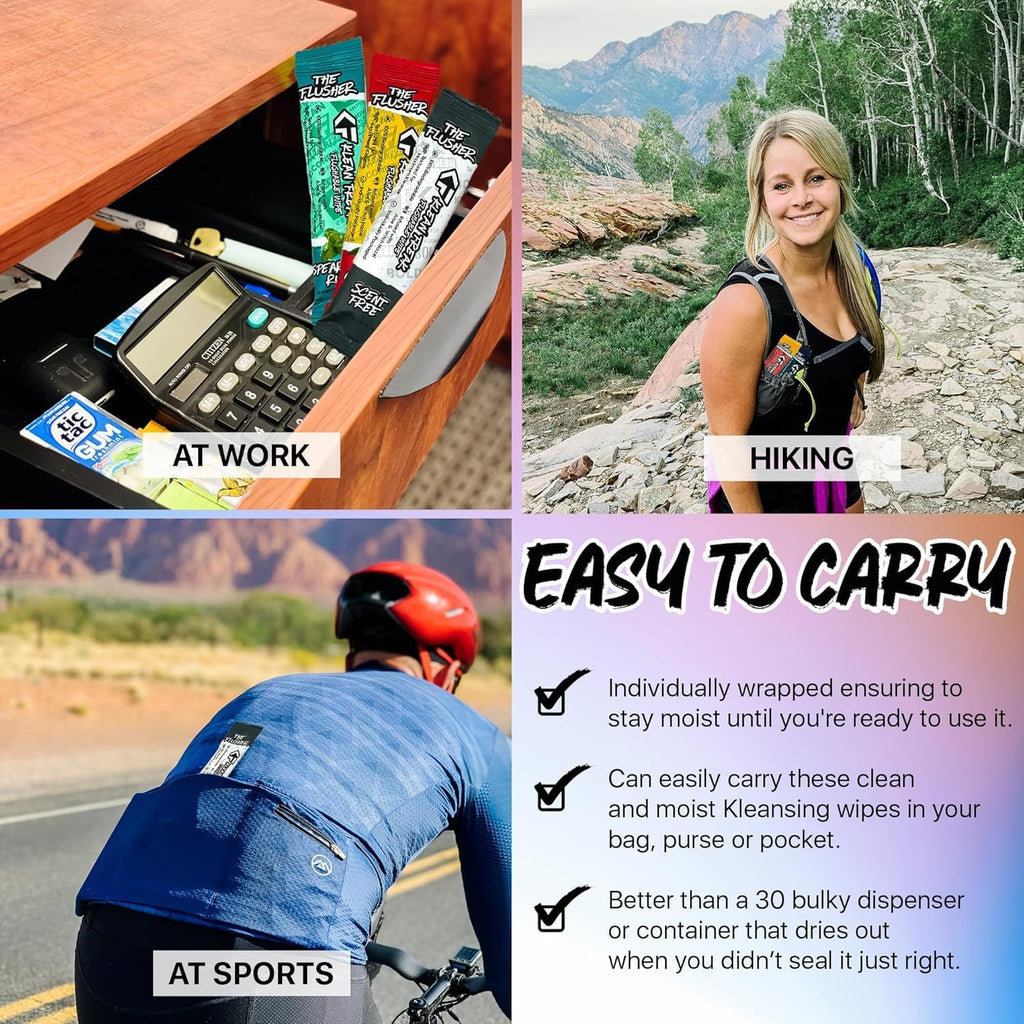 THE KLEAN FREAK FLUSHER - Flushable Wipes For Adults & Kids - 100% BIODEGRADABLE Individual Wrapped Travel WET Wipe for Toilet - Soothing Aloe & Witch Hazel - Alcohol Free 20 Pack - Kascade Pine