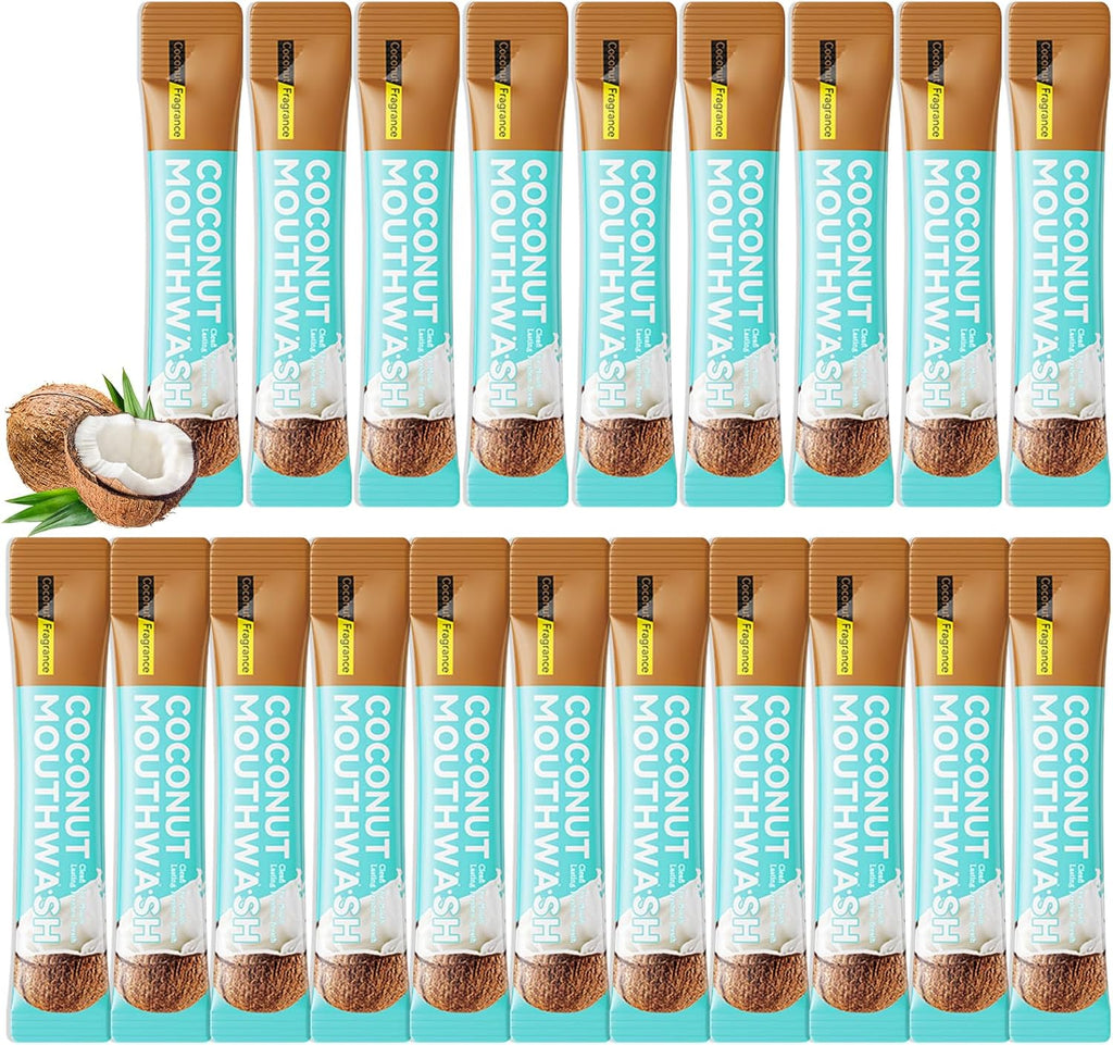 Mini Mouthwash Travel Size,Coconut Flavor Portable Individual Travel Mouth Wash for Fresh Breath, Refreshing Long Lasting Gentle Oral Care Mouthwash Packs(Pack of 20)
