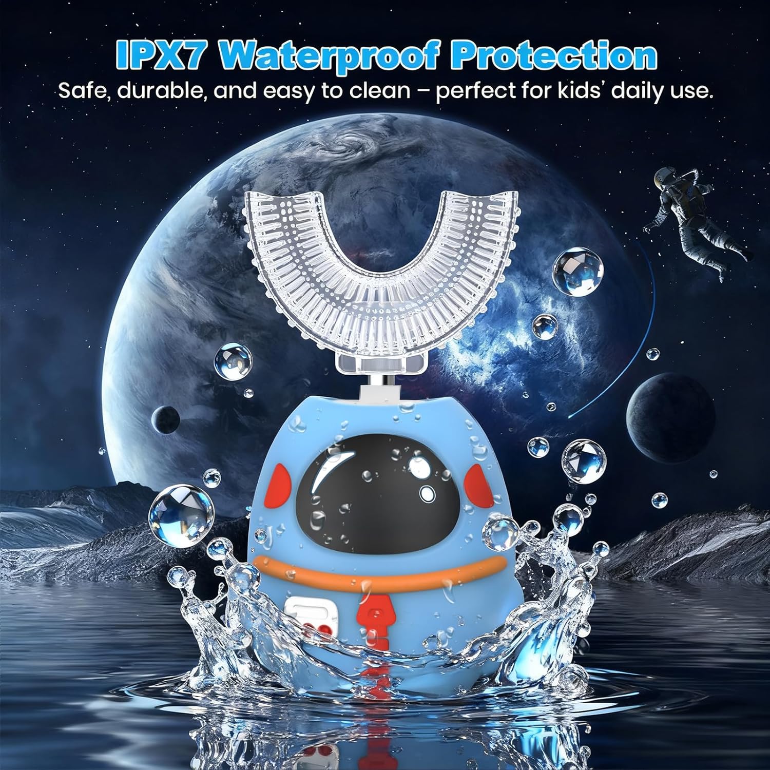 FTOYIN Kids Electric Toothbrush, U Shaped Toothbrush with 4 Brush Heads, Ultrasonic 360° Cleaning, 5 Modes, Smart 45s Timer, IPX7 Waterproof (Ages 2–12)