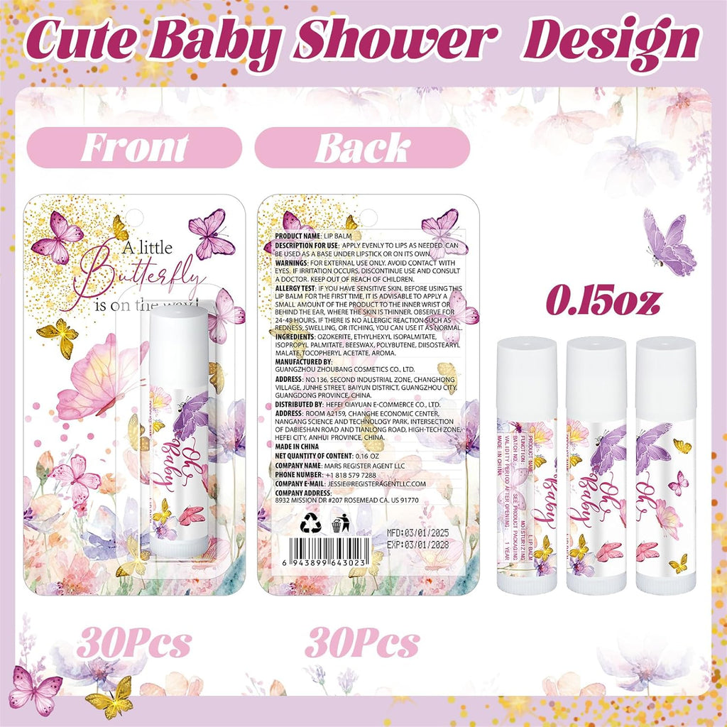 30 Pack Christmas Butterfly Baby Shower Games Prizes Party Gifts Bulk Lip Balms Favors for Winners Adults Guests Gender Reveal Favors Decorations Baby Shower Souvenirs Gifts Stocking Stuffers