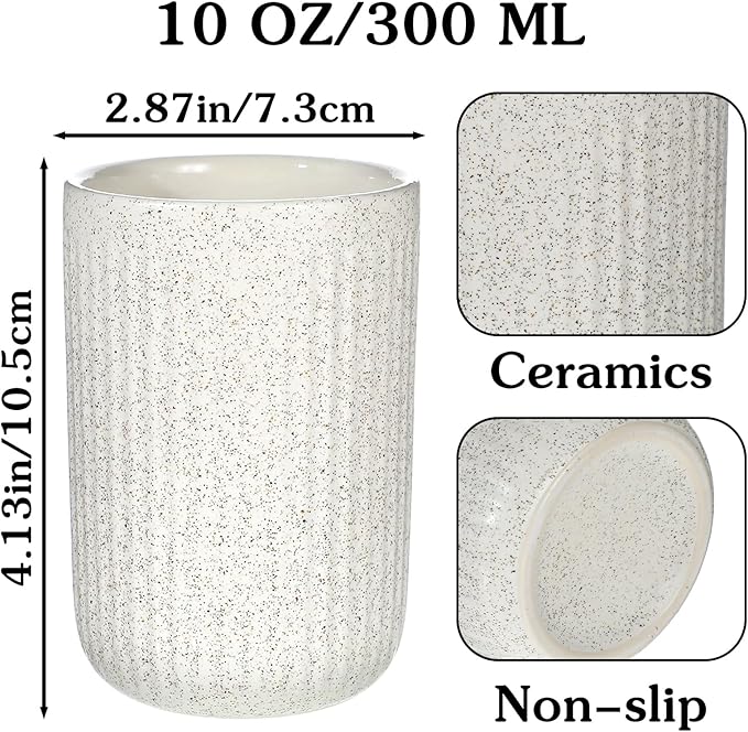 Toothbrush Holders for Bathrooms, 3 Cups Ceramic Tooth Brush Holders Set, Beige Bathroom Tumbler Cups Reusable Toothbrush Mouthwash Cup for Bathroom Counter Organizer